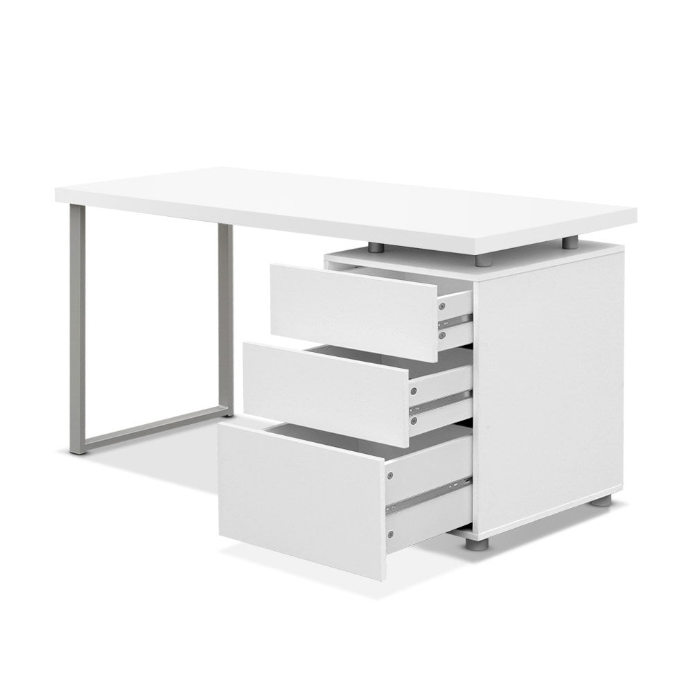 MILAN Metal Desk with 3 Drawers White