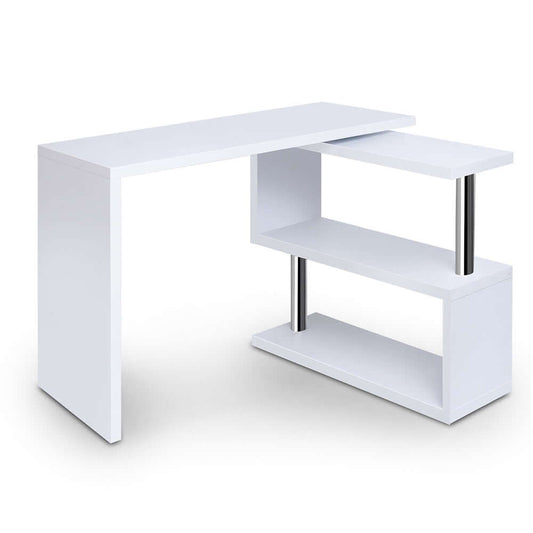 LADAKH Rotary Corner Desk with Bookshelf - White