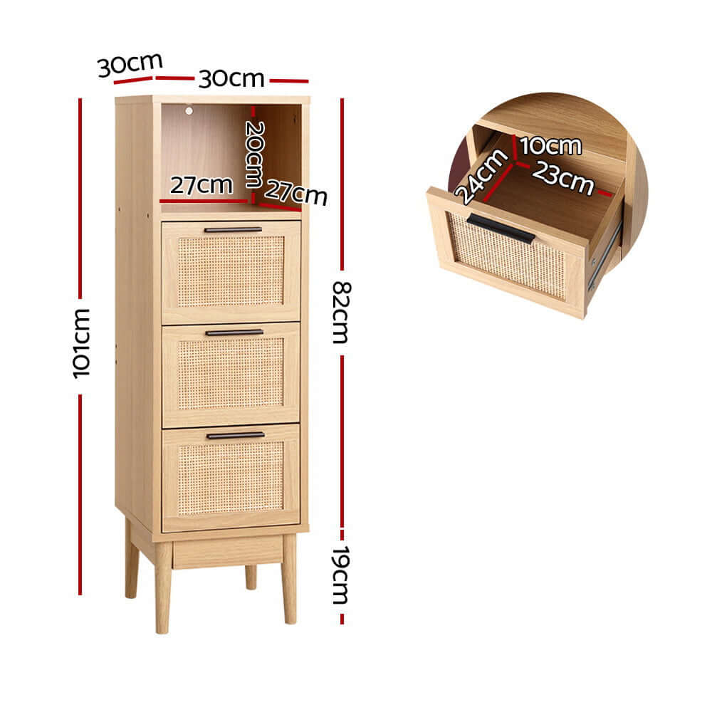 AMALFI 3-Draw Rattan Storage Cabinet With Display Shelf