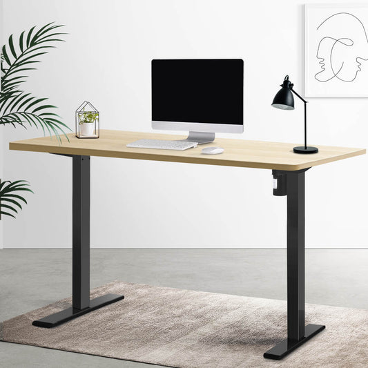 RIGA Sit Stand Desk Black & Oak 140cm Buro Living