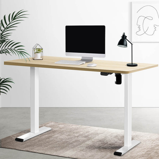 RIGA Sit Stand Desk White & Oak 140cm Buro Living