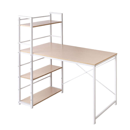 CORFU Metal Desk with Shelves - White with Oak Top