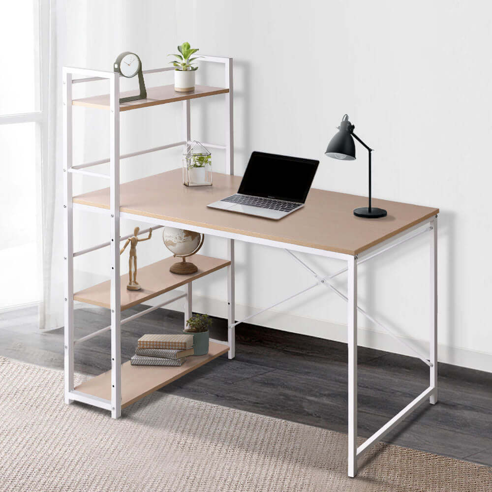 CORFU Metal Desk with Shelves - White with Oak Top