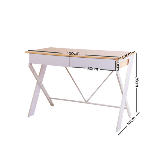LOFOTEN White Desk with Drawer - Oak Top