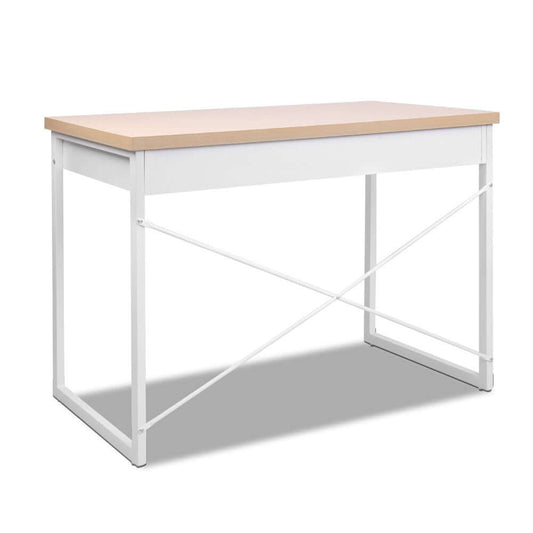 BERGEN Metal Desk with Drawers - White with Wooden Top