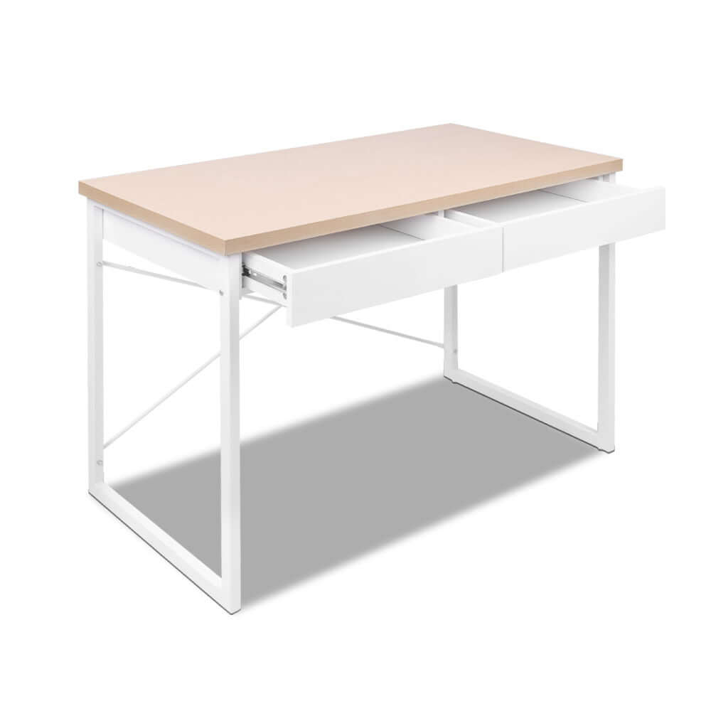 BERGEN Metal Desk with Drawers - White with Wooden Top