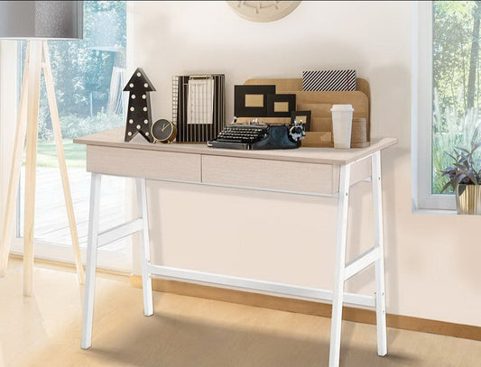 LOFOTEN Metal Desk with Drawer - White with Oak Top