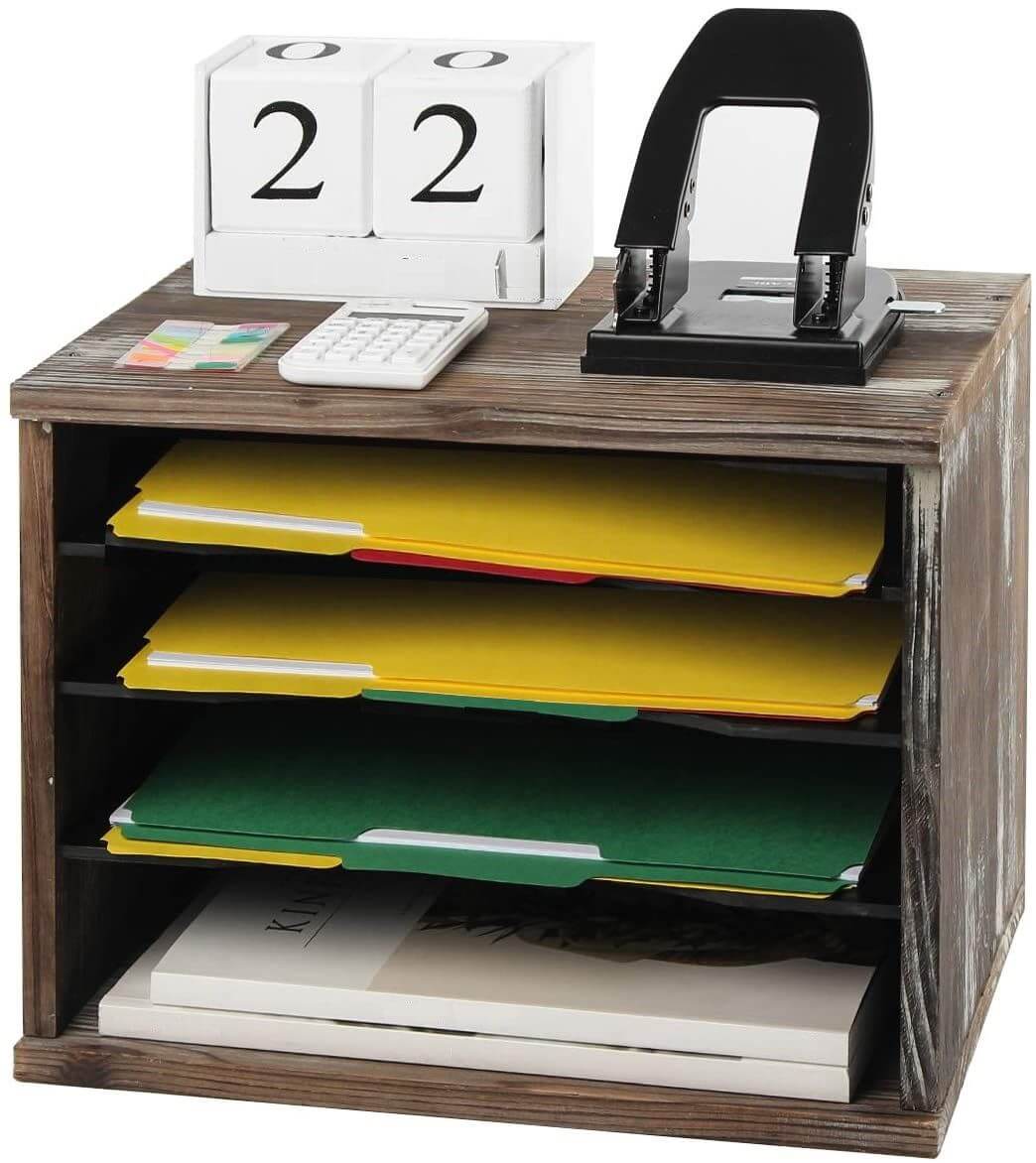 4 Compartment Rustic Wood Desk Organiser