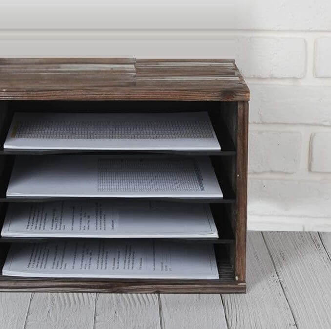 4 Compartment Rustic Wood Desk Organiser