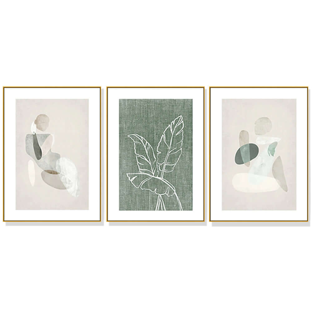 Abstract Body & Leaves Gold Frame Canvas Wall Art