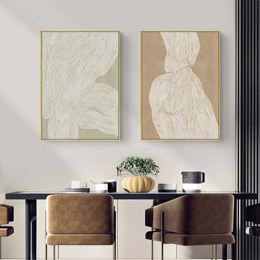 Abstract Lines Gold Frame Canvas Wall Art