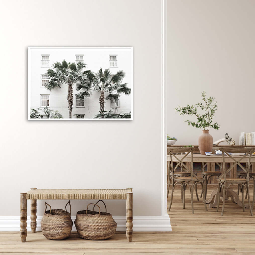 Palm Trees White Frame Canvas Wall Art