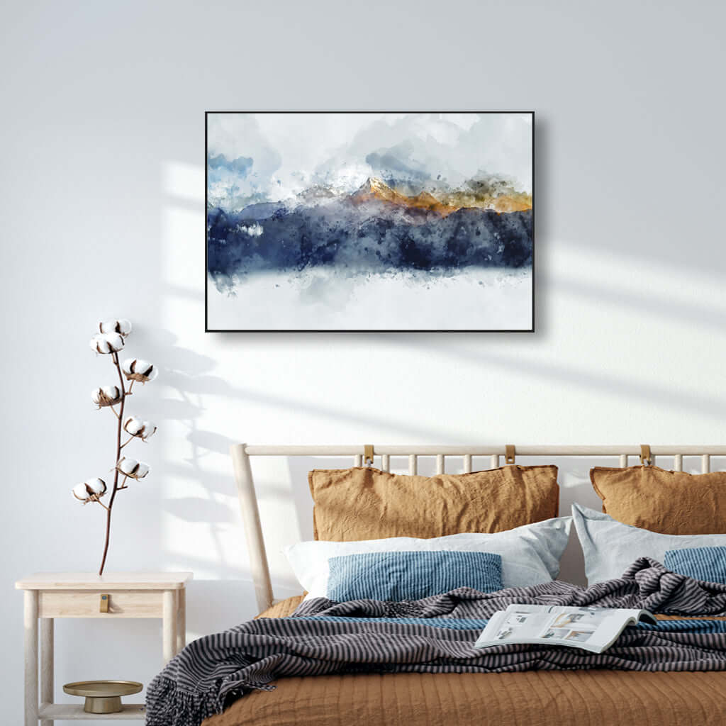 Abstract Sunlight Mountains Black Frame Canvas Wall Art
