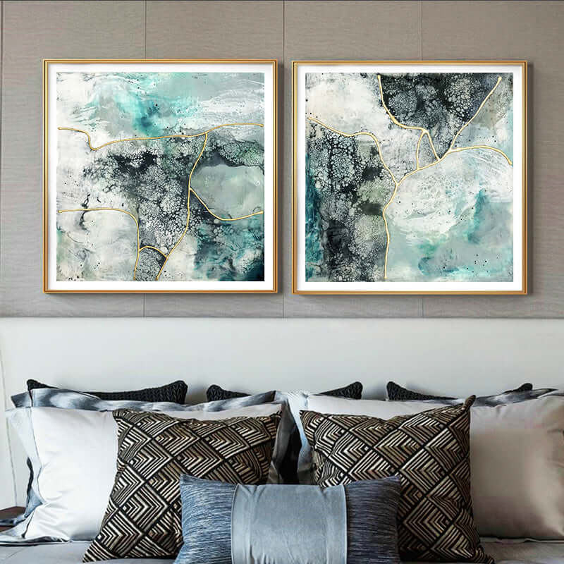 Marbled Green Gold Frame Canvas Wall Art