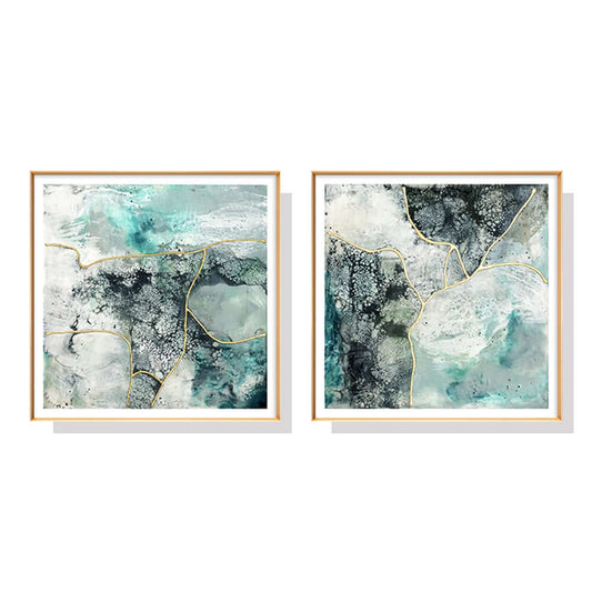 Marbled Green Gold Frame Canvas Wall Art
