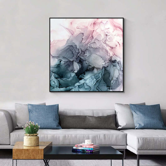 Marbled Pink And Grey Black Frame Canvas Wall Art