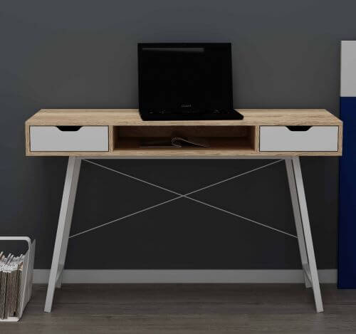 study desk with white legs and oak table top with white draws - Buro Living