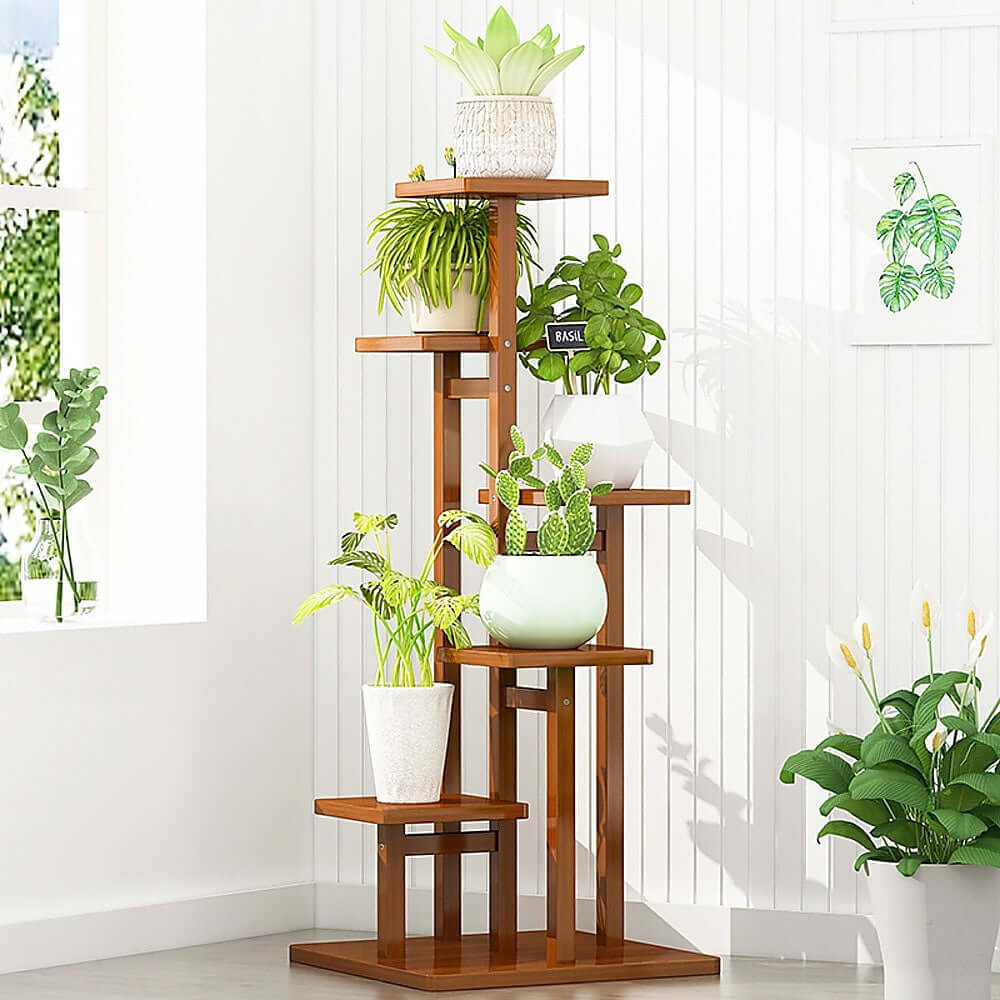 ANJI 5 Tier Vertical Bamboo Plant Stand