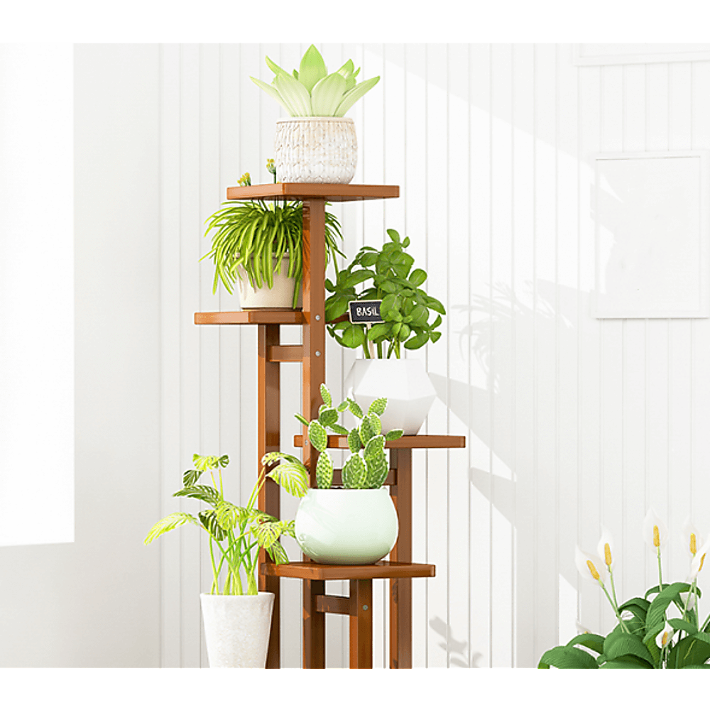 ANJI 5 Tier Vertical Bamboo Plant Stand