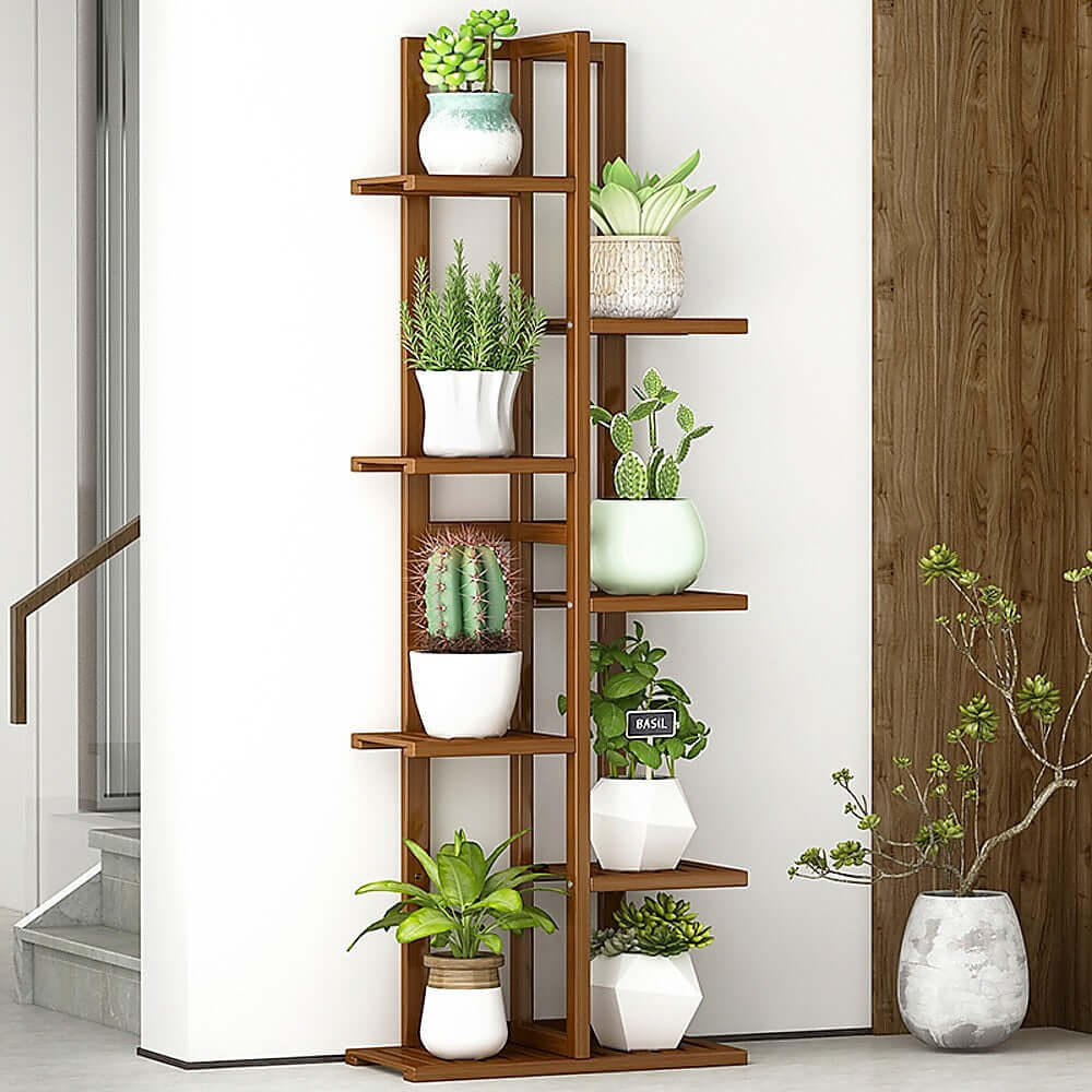 ANJI 6 Tier Vertical Bamboo Plant Stand Dark