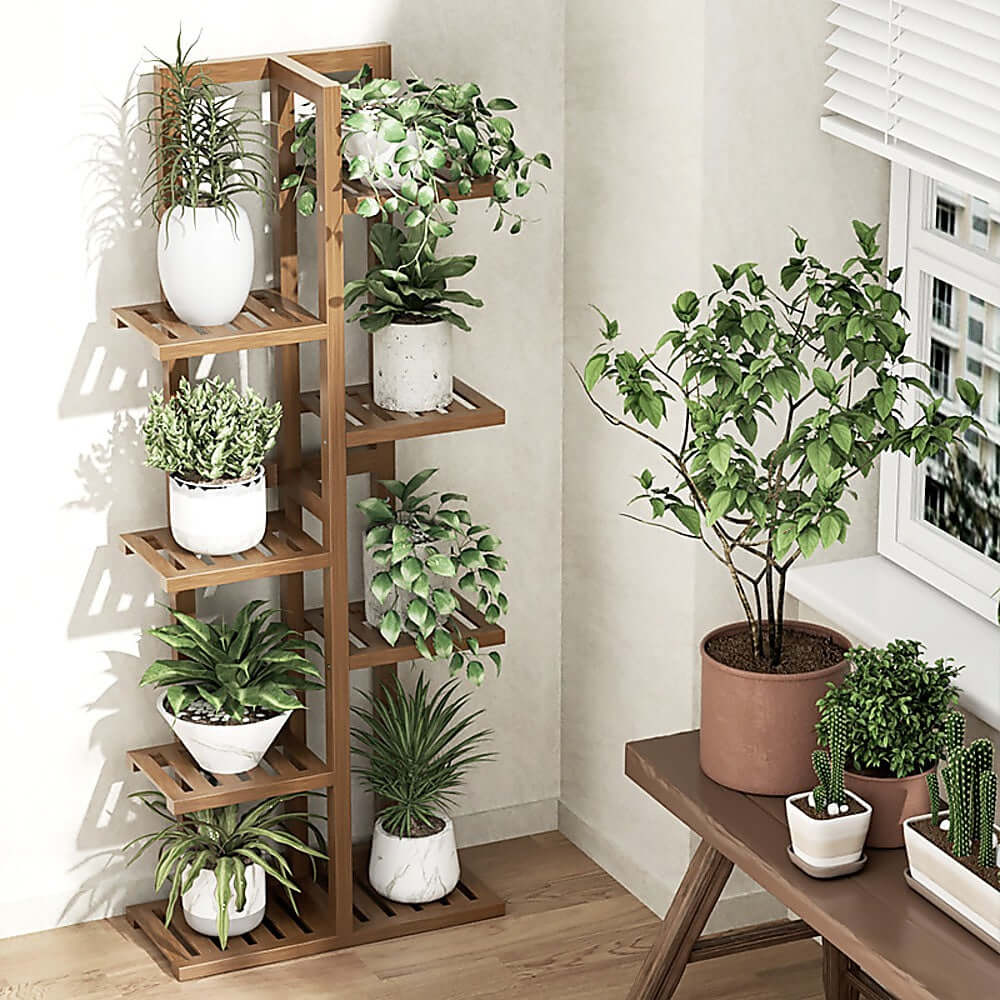 ANJI 6 Tier Vertical Bamboo Plant Stand Dark