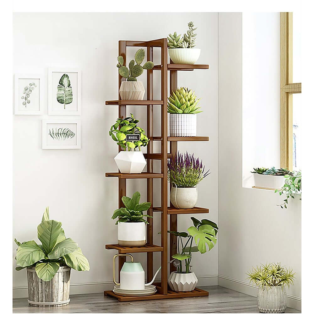 ANJI 6 Tier Vertical Bamboo Plant Stand Dark