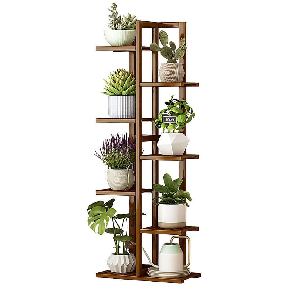 ANJI 6 Tier Vertical Bamboo Plant Stand Dark